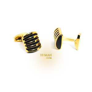كبك ذهبي مبطن بحجر اسود Cufflinks