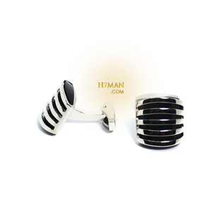 كبك فضي مبطن بحجر اسود Cufflinks 